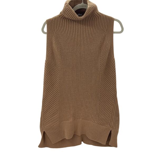 Vince M Sleeveless Ribbed Sweater 70% Wool 30% Cashmere Camel Turtleneck - Picture 2 of 7